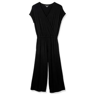 Amazon Essentials Black Surplice Cropped Wide Leg Jumpsuit